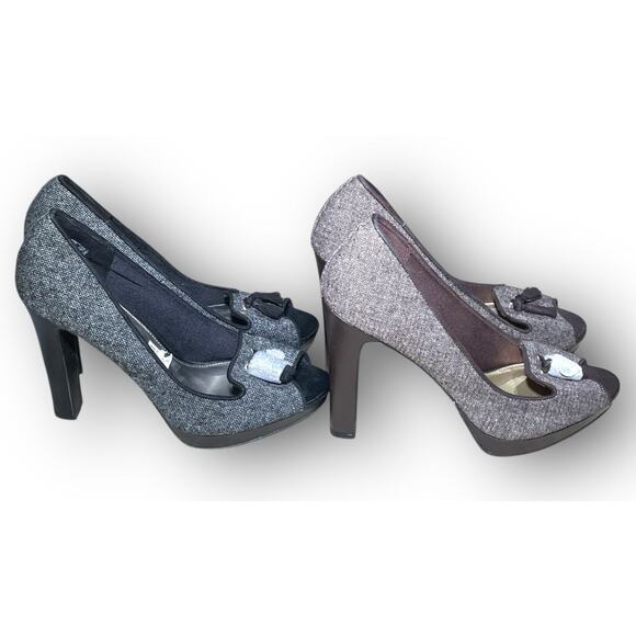 2 Pairs Women's Christian Siriano Tweed Tassel Black White Heels Platforms 11 - Picture 1 of 8